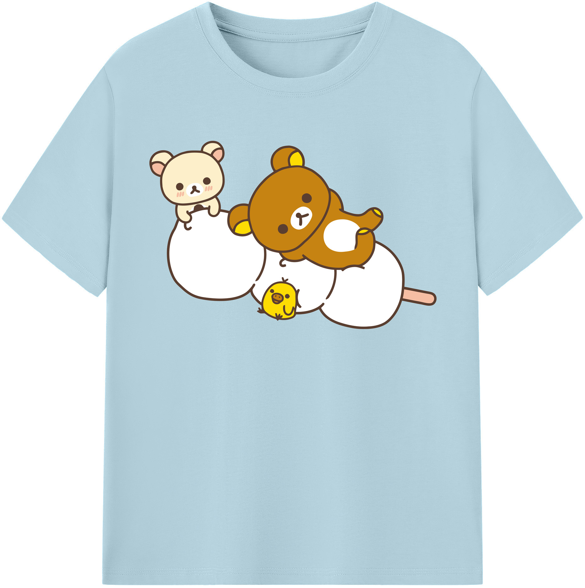 （画像用） リラックマ リラックマ キイロイトリ Rilakkuma Korilakkuma Kiiroitori 綿100％半袖Tシャツ（フロントプリント）